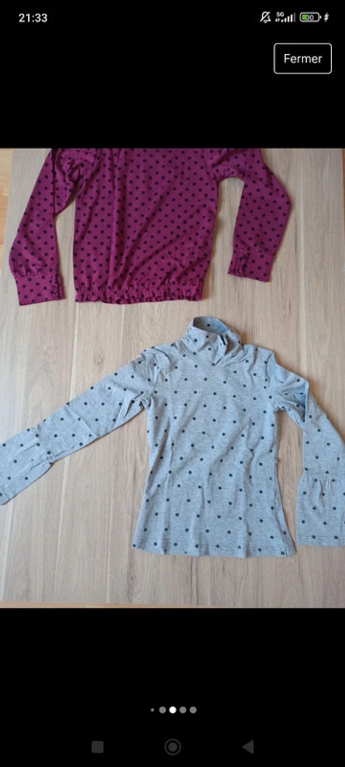 2 col roulé à pois un fushia violet marèse /un gris Lisa rose 10 ans - photo numéro 9