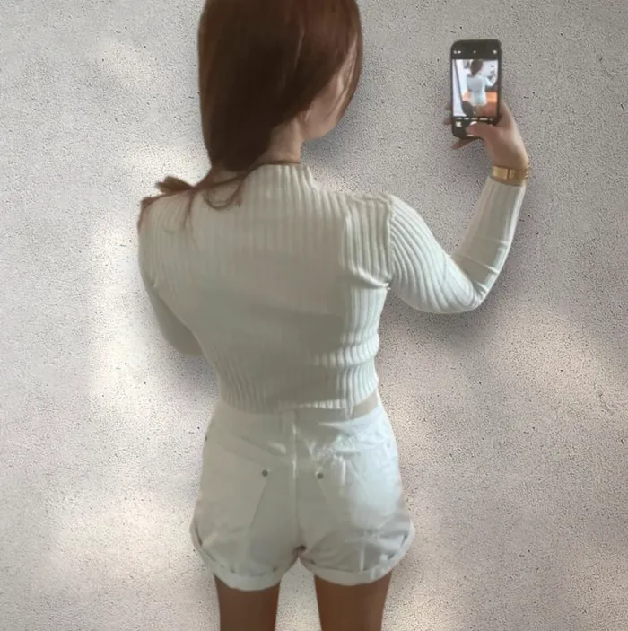 Short jean taille haute blanc été à ourlets Zara - photo numéro 3