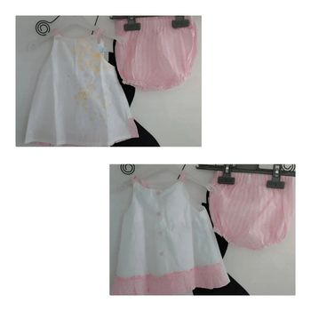 Joli ensemble tunique bloomer blanc et rose Obaibi taille 3 mois