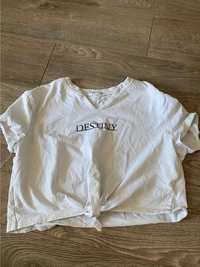 T shirt crop top col en V enfant fille