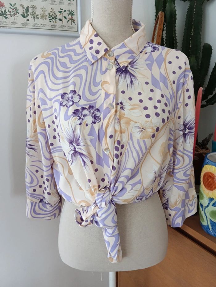 Chemise longue écrue et violette en viscose taille 42 - photo numéro 15