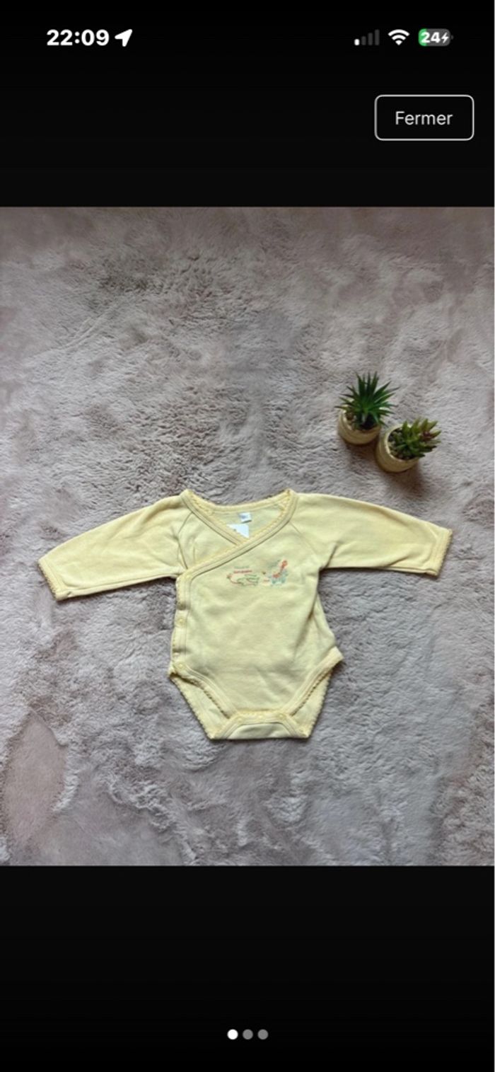 Body naissance 0 mois jaune 💛 croisé – doux & pratique - photo numéro 1