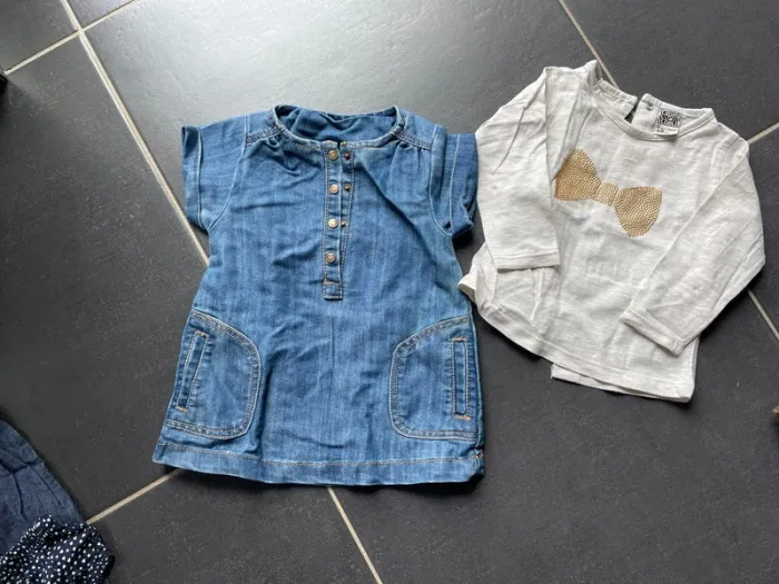 Ensemble robe jeans t shirt crème chiné gris