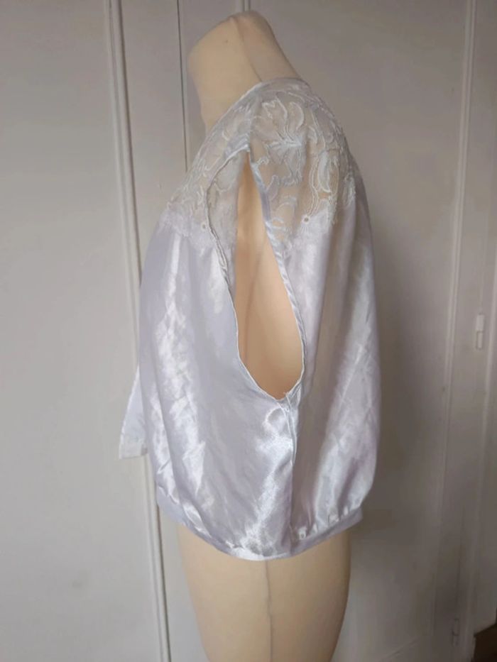 💎haut top sexy satiné brillant élégante été made in France vintage rare dentelle Warner taille l 40 - photo numéro 4