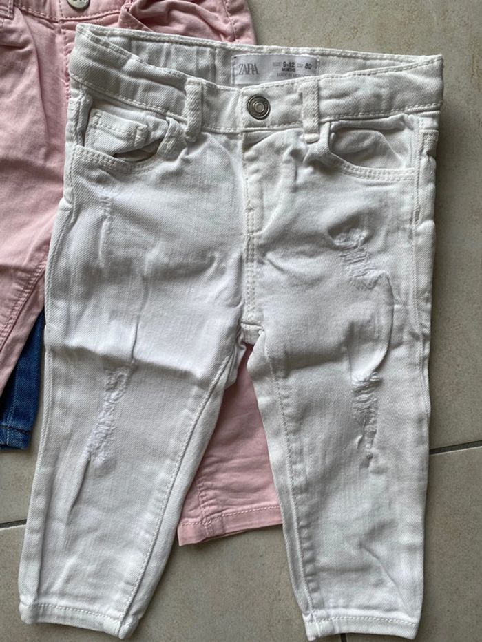 Lot jean fille 12 mois Zara denim rose blanc - photo numéro 7