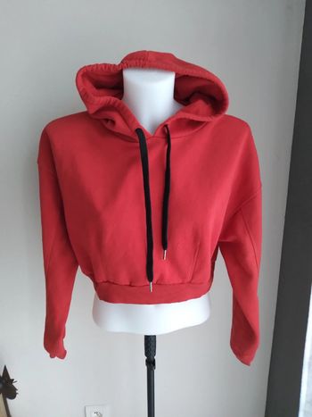 Sweat rouge crop top capuche t 36 oversize