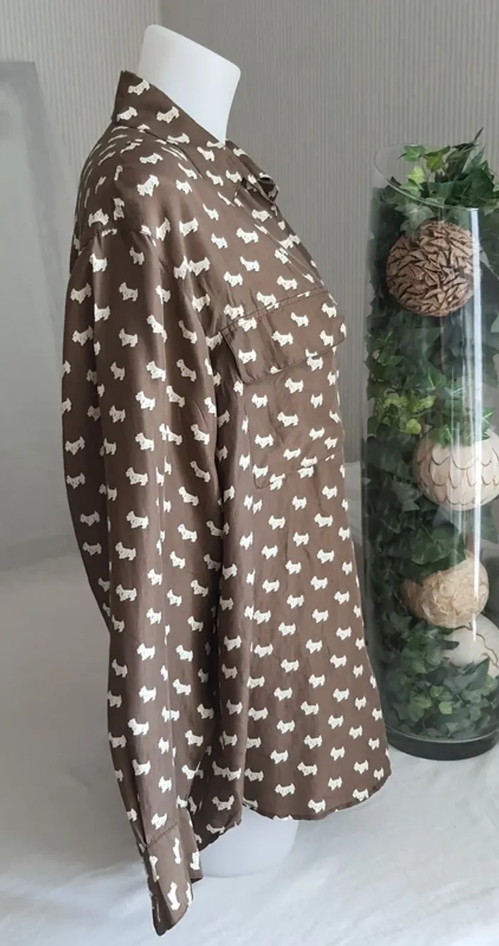 Chemisier femme en soie marron "Imagin's" Vintage taille 2/M - photo numéro 3