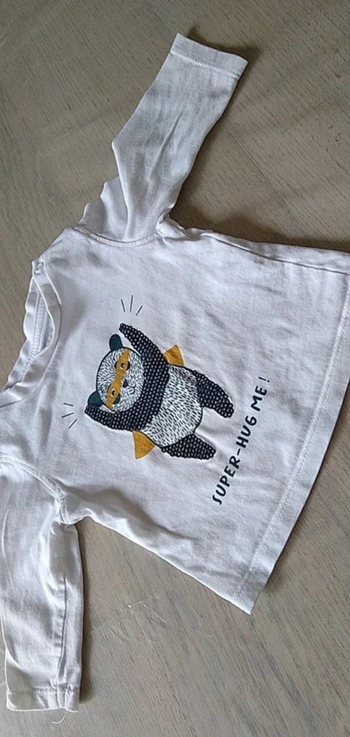 Tee-shirt blanc panda super-héros 3 mois