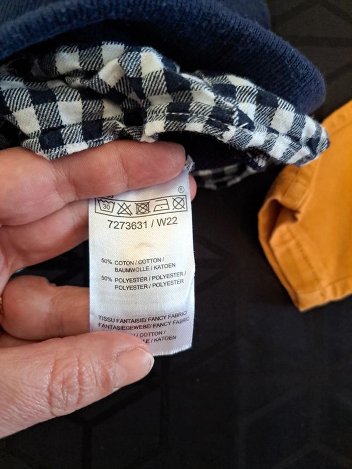 Ensemble pantalon moutarde et pull avec chemise intégrée marine 3 mois - photo numéro 5