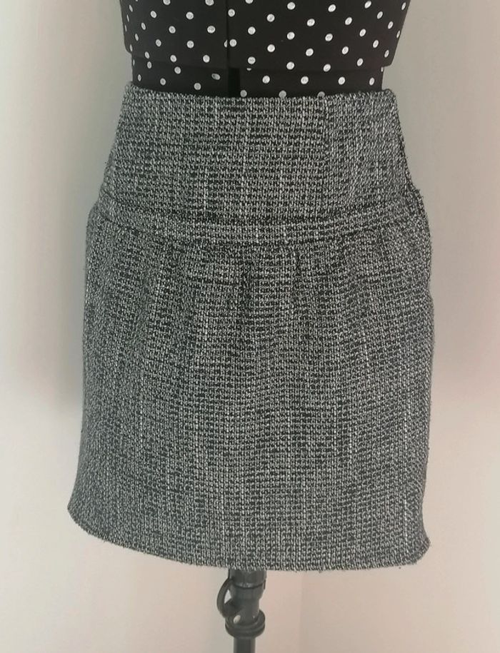 Mini-jupe effet tweed bleu marine blanc argenté Taille S Nafnaf - photo numéro 7