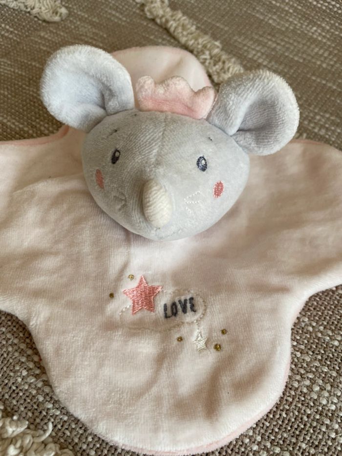 Peluche doudou plat 21cm sucre d'orge souris rose grise couronne parfait état - photo numéro 2