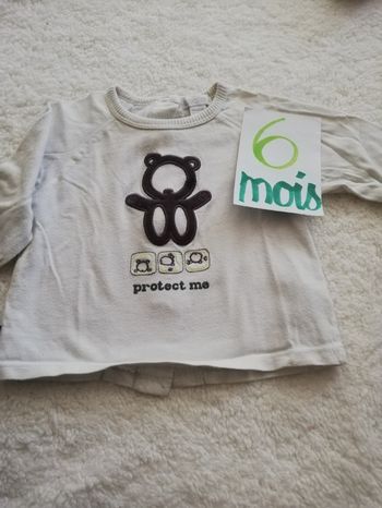 T-shirt manche longue blanc garçon obaibi 6 mois