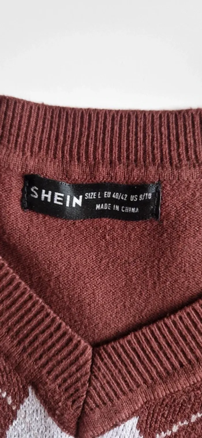 Pull col V marron/beige - photo numéro 4