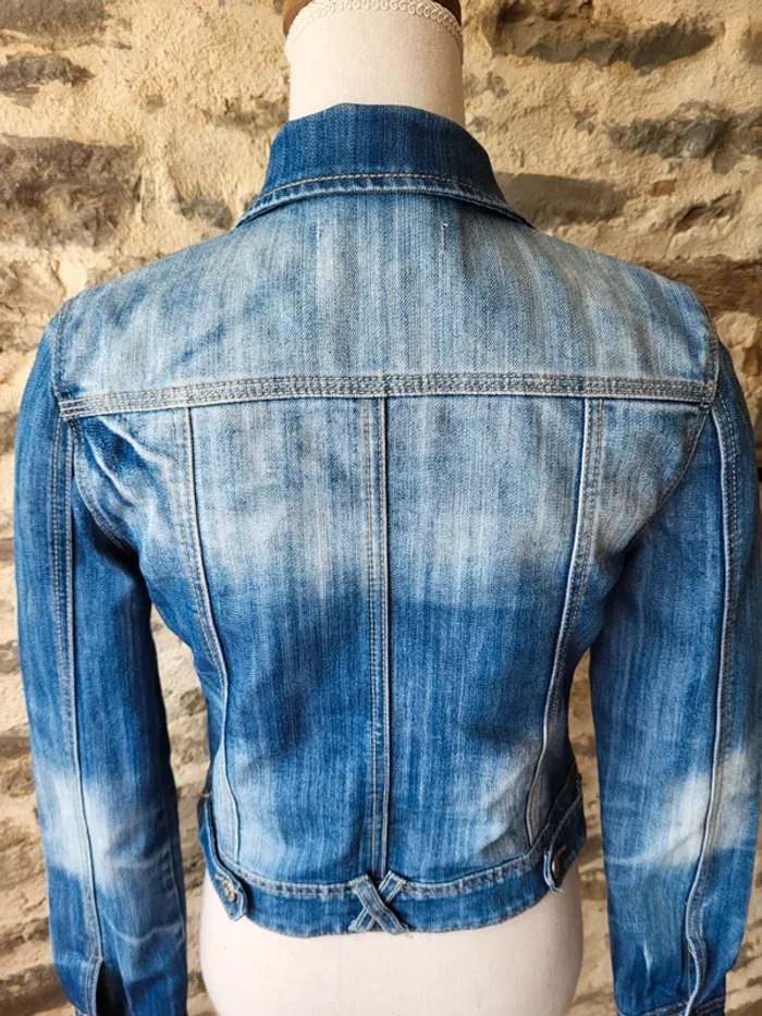 Veste en jean bleue délavée Revers Taille 34 - photo numéro 7