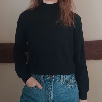 Pull noir col montant laine mérinos Lewinger