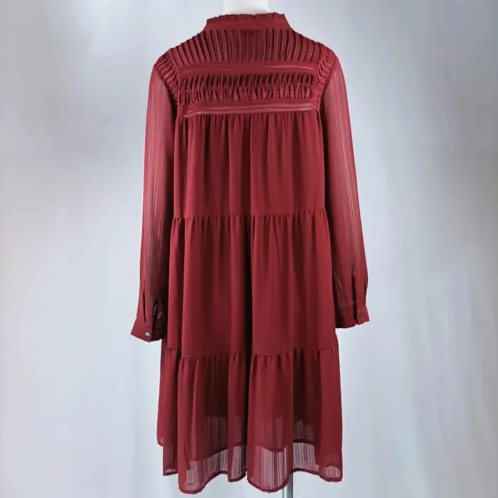 Robe courte à volant bordeaux haut plissée See U Soon manches longues col tunisien taille 36 A1084 - photo numéro 4