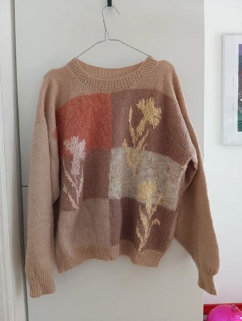 Pull beige multicolore handmade fait main taille 42