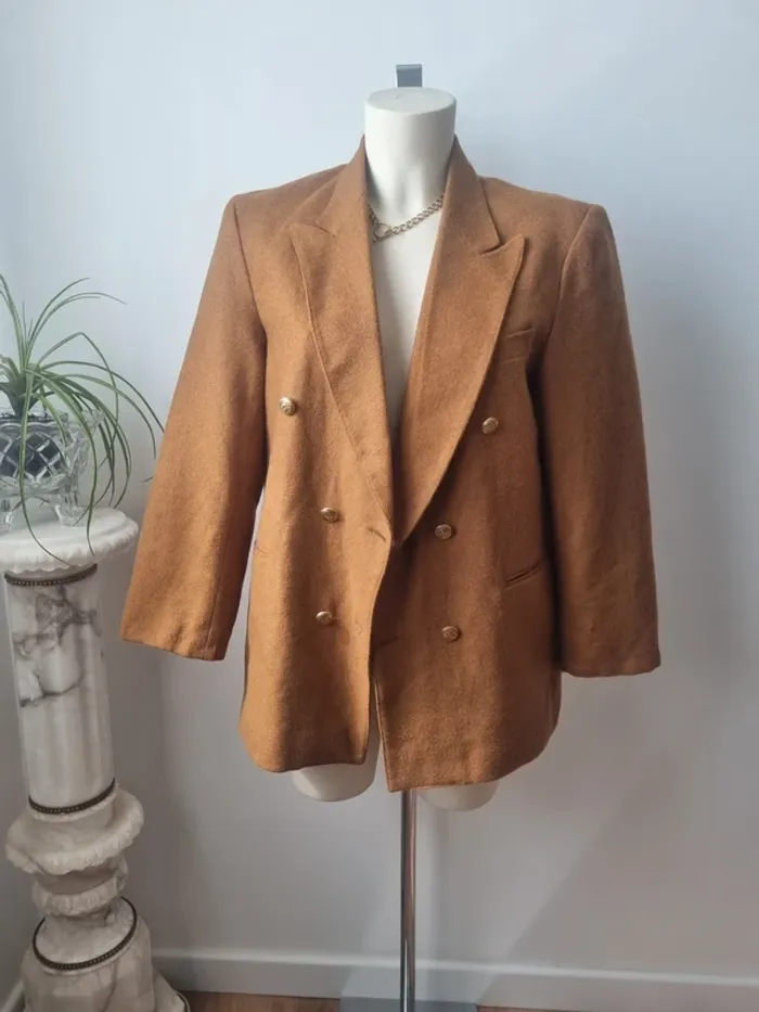 Veste blazer marron en cachemire et laine vintage - photo numéro 11