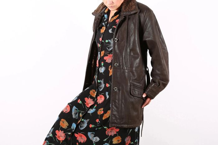 Adorable manteau vintage 80's en cuir motif léopard sur le col (#240488) - photo numéro 5