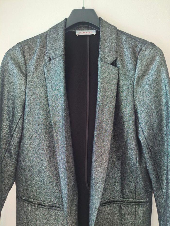 Blazer / veste argentée brillante paillettes - neuve - photo numéro 2