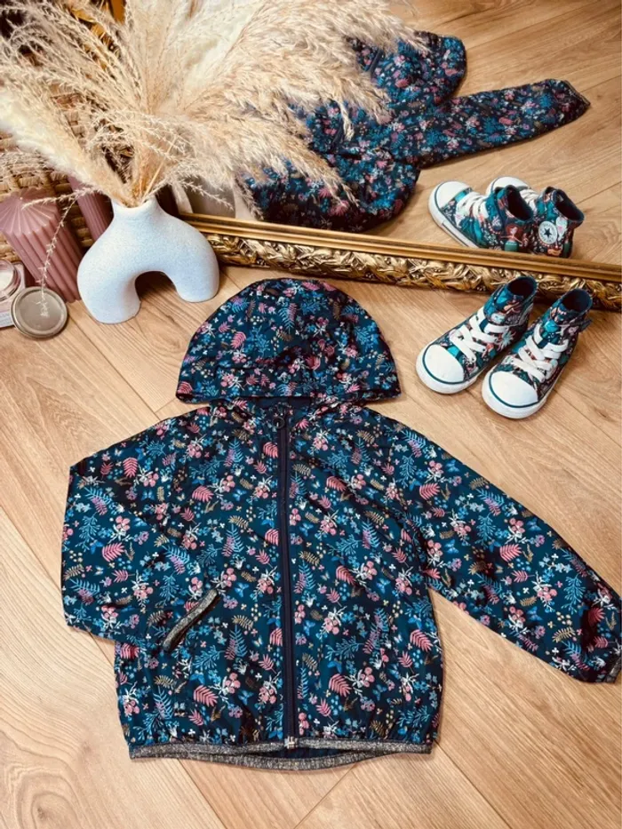 Taille 3 ans veste coupe vent fille Extenso bleue * Flowers * 🌸