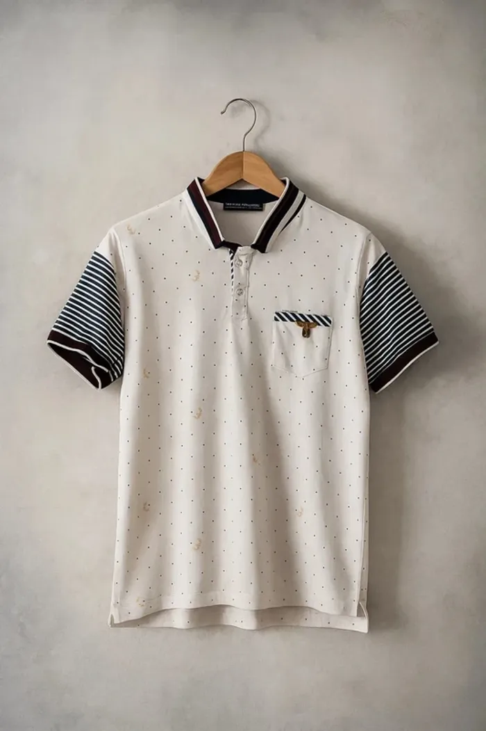 👕 Polo homme blanc imprimé - Taille 40 (L)