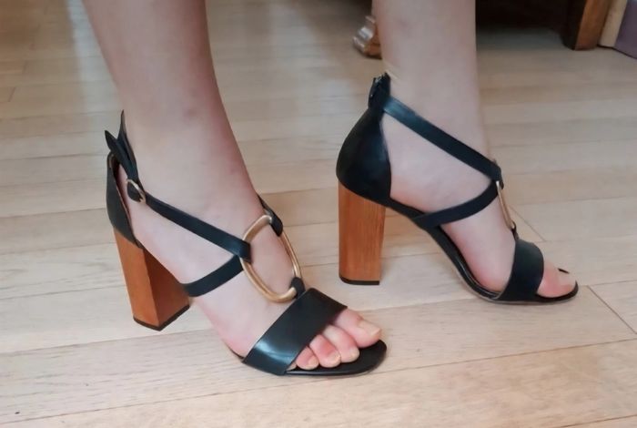 Sandale 39 talon cuir noir heyraud - photo numéro 5