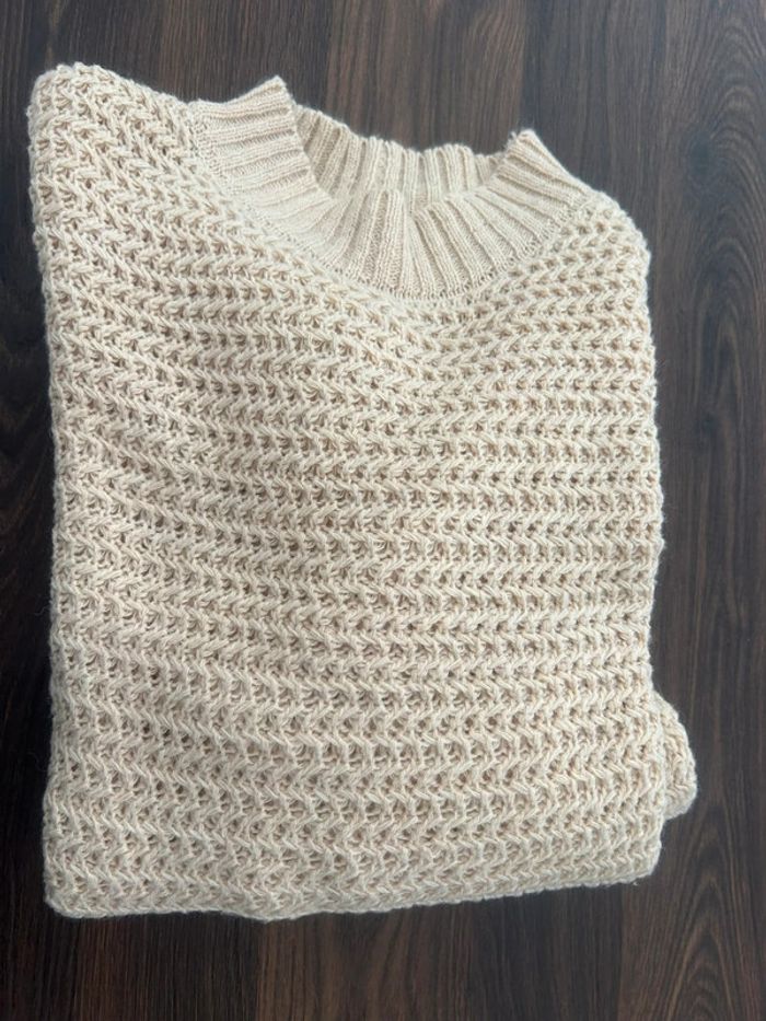 Pull grosse maille beige marron clair TU