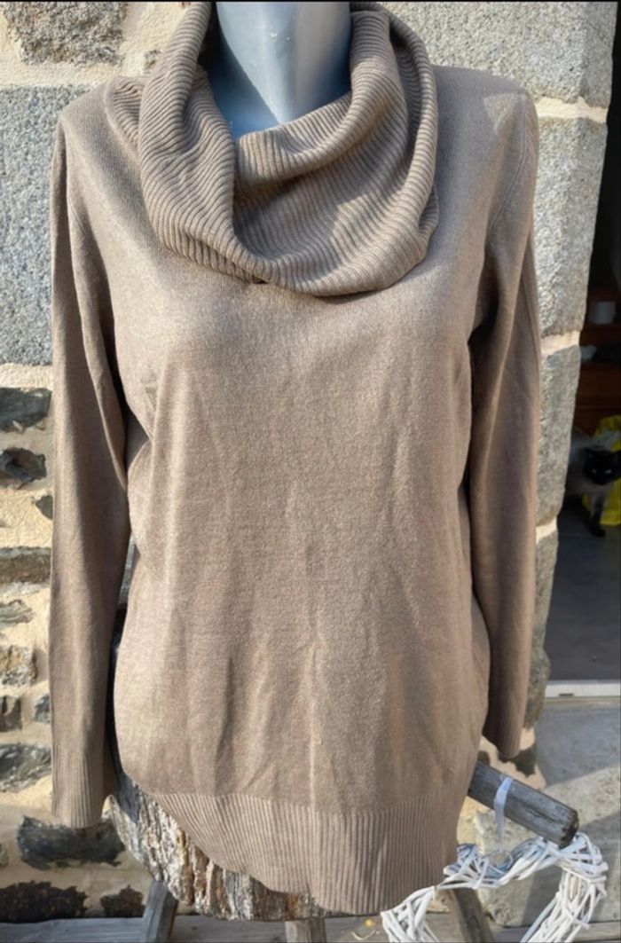 Pull en maille col rouler beige - In Extenso