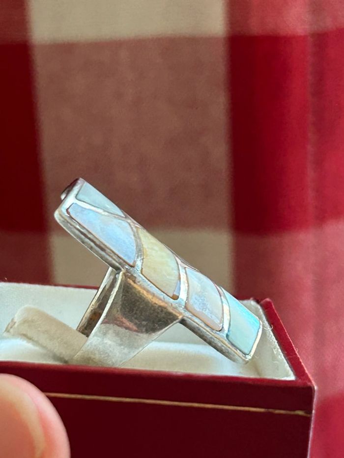 Jolie bague en argent massif avec nacre T. 55 femme TBE - photo numéro 6