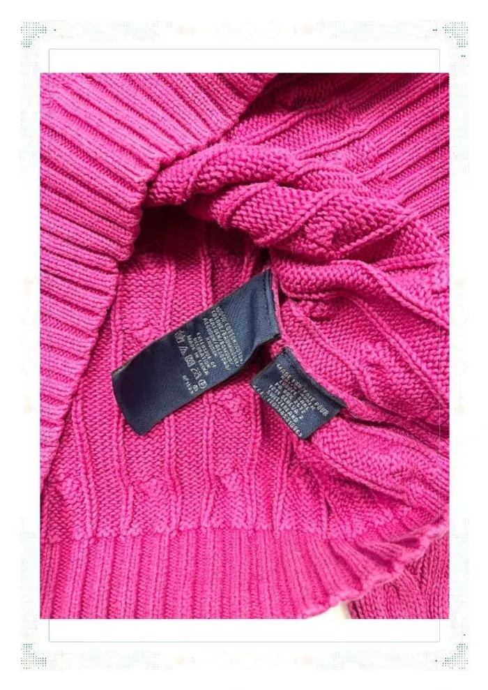 Ralph Lauren pull femme coton torsadé rose col V taille M - photo numéro 8