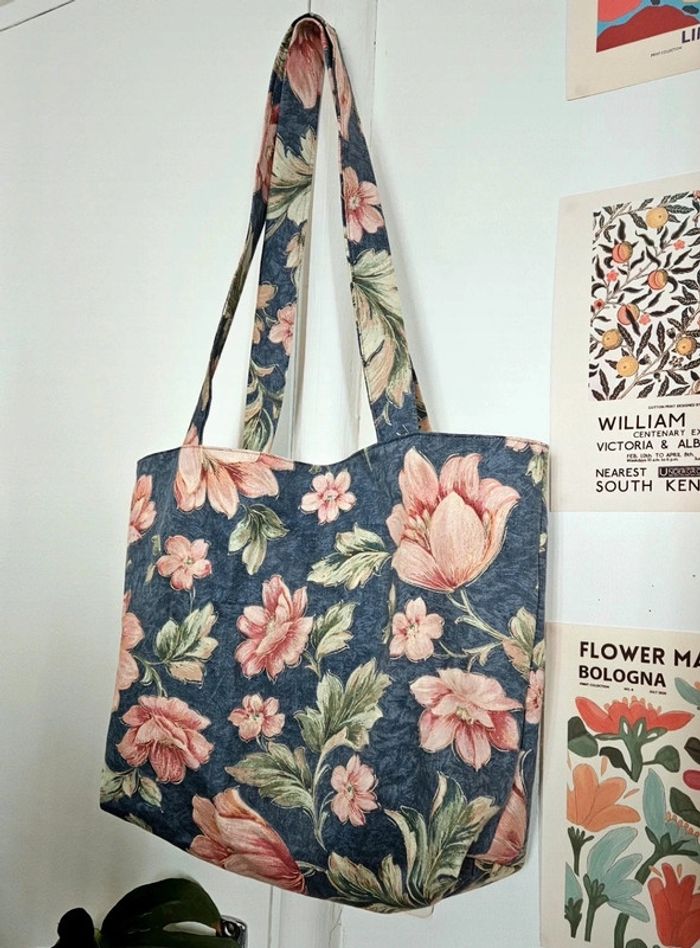 Tote bag fleuri/velours côtelé - photo numéro 2
