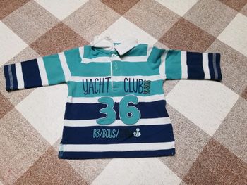 Polo manches longues rayé vert/bleu 3 mois