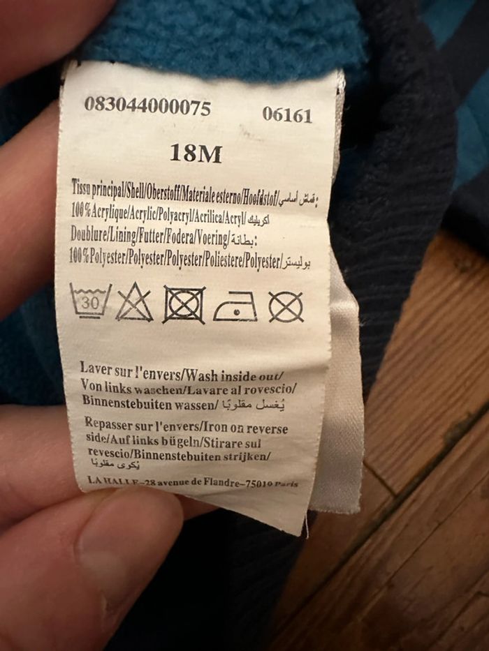 Gilet Kimbaloo capuche polaire marine turquoise 18 mois - photo numéro 3