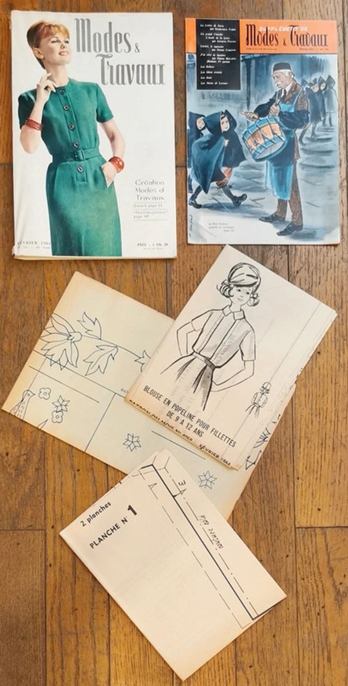Ancien magazine Modes et travaux 1964 avec 3 patrons + supplément n°758 vintage