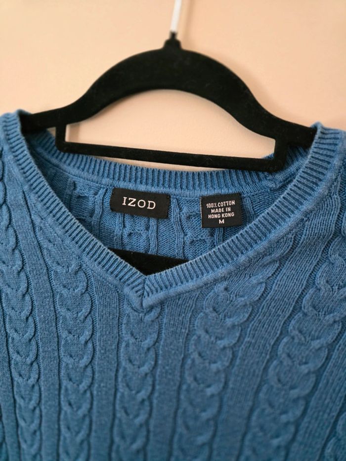Pull gilet chandail Izod bleu torsadé sans manches taille M - photo numéro 2