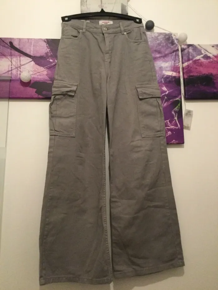 Jean cargo wide leg gris T34