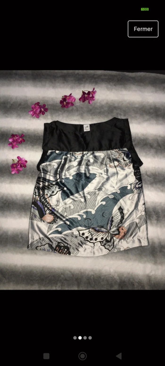 t-shirt manches courtes / blouse  satin noir jacqueline riu T42 - photo numéro 2