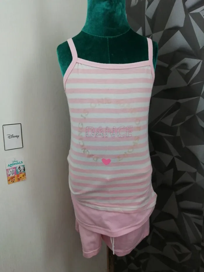 Ensemble top à fines bretelles et short rose et blanc rayé / yilibl / (10ans) - photo numéro 2