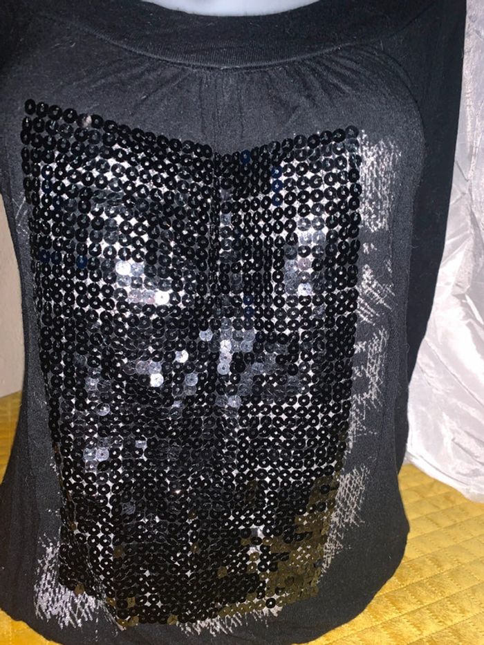 Teeshirt vintage taille 40 manches longues motif paillettes - photo numéro 6