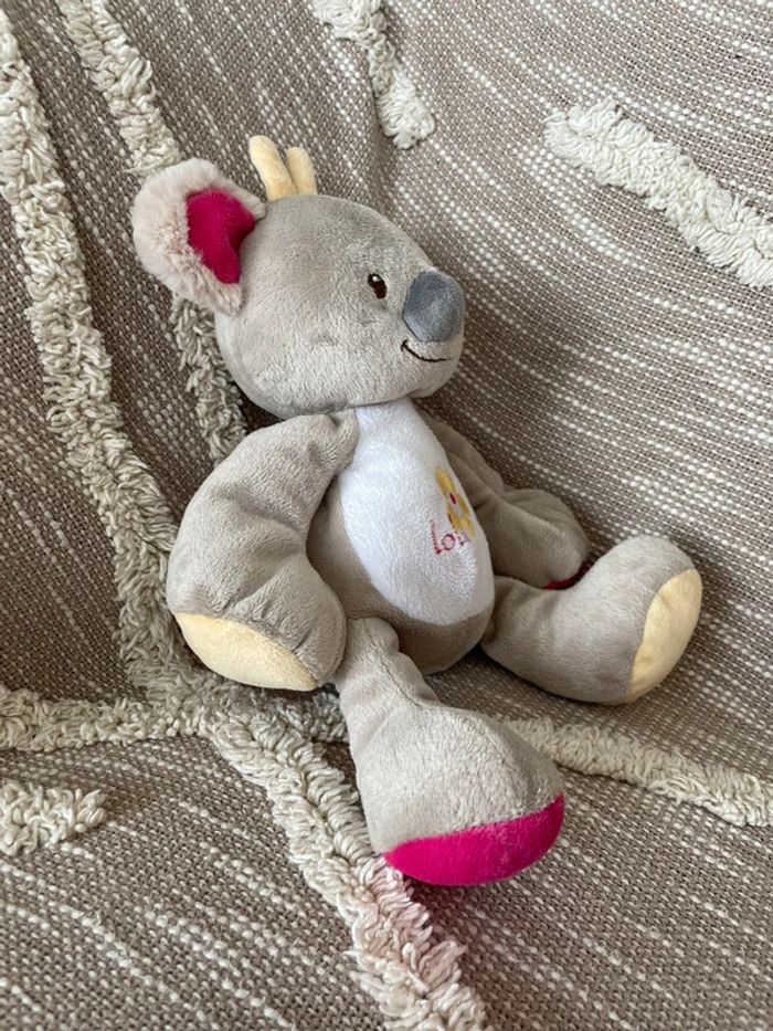Peluche doudou 21cm Arthur et Lola koala gris blanc rose et jaune parfait état - photo numéro 2