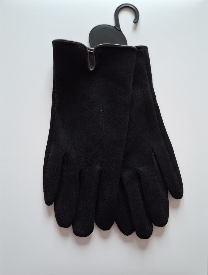 Paire de gants noir pour femme en simili velours - Taille M - Piazza Italia - photo numéro 2