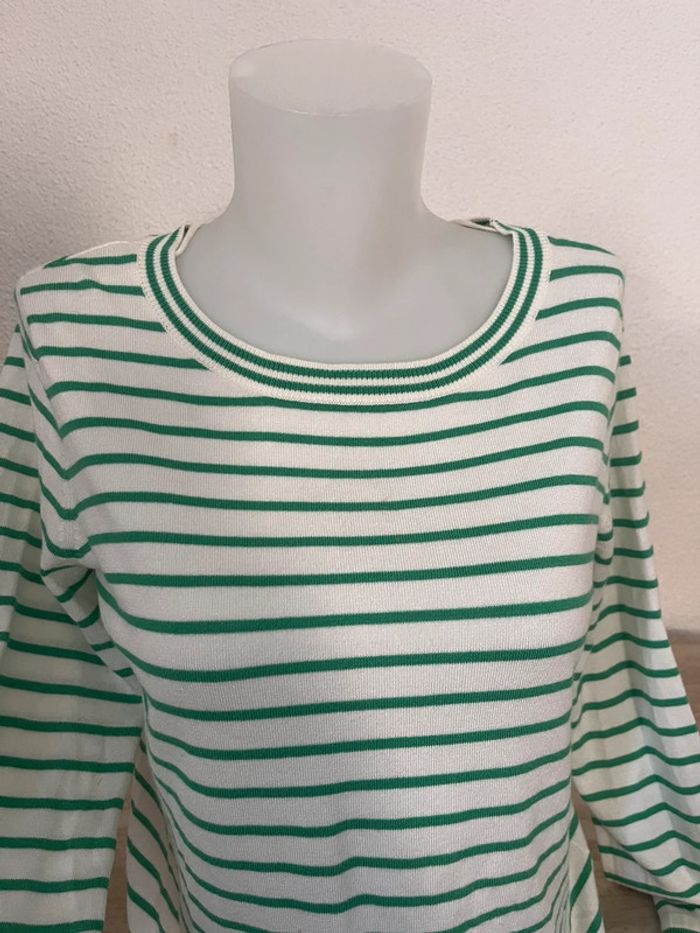 Pull à rayures blancs et vert Vero Moda taille L-40💫 - photo numéro 2