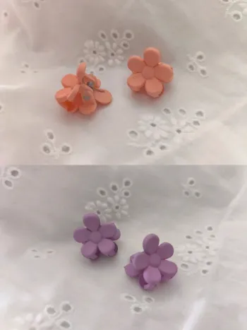 🌸 Lot de 4 mini pinces fleurs – Rose saumon & Violet 🌸