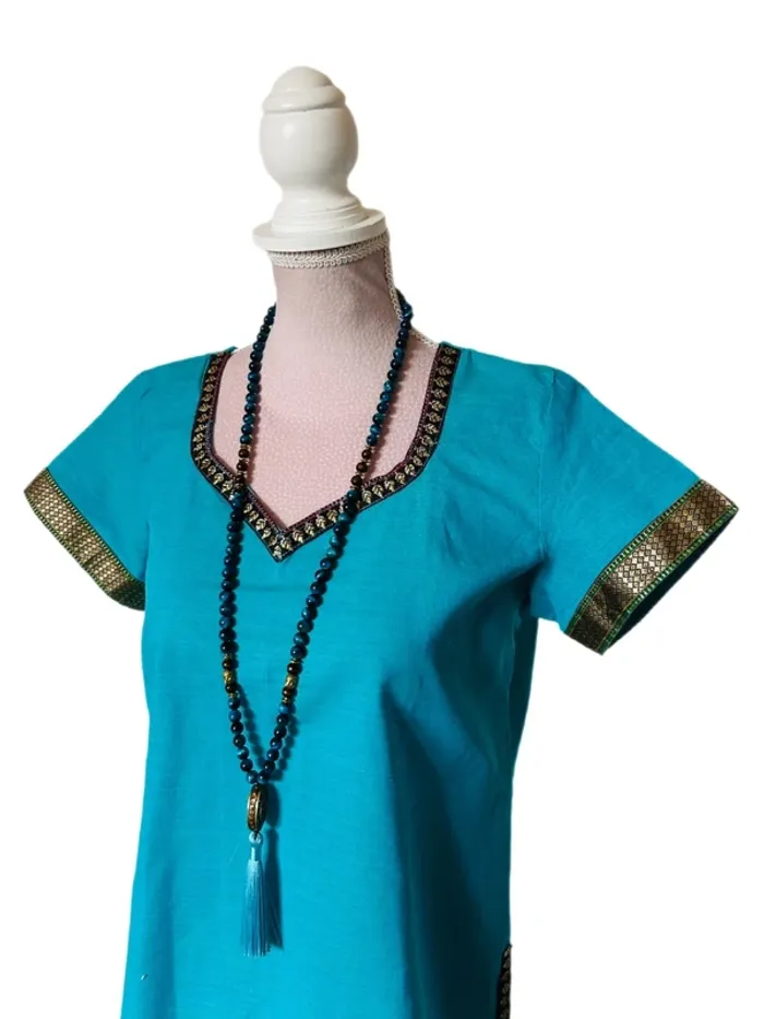 🩵🦋Blouse artisanale T.36 indienne bohème chic ethnique Bohemian Pondicherry cotton blouse🦋🩵 - photo numéro 5