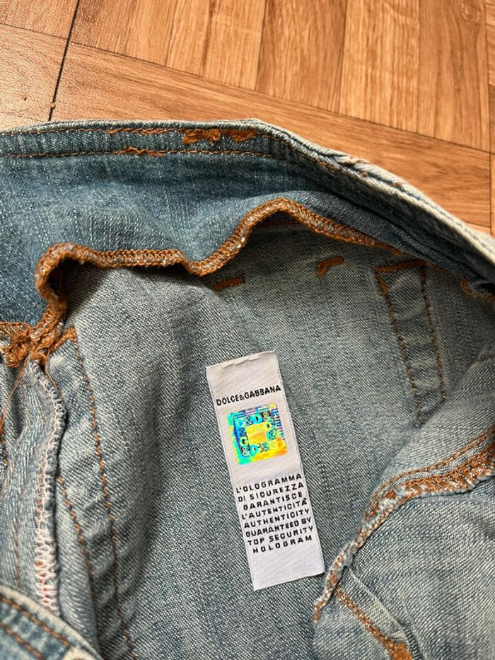 Pantalon jean à jambe large bleu vintage détails motifs côtés Y2K - Dolce & Gabbana - photo numéro 4