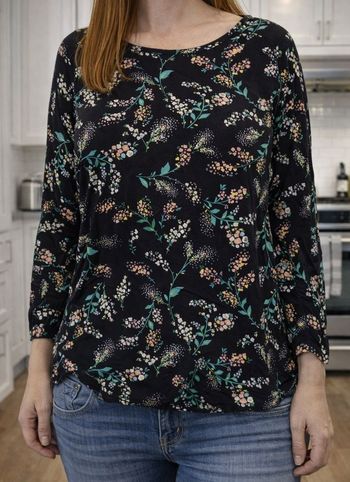 T-shirt femme Haut Taille 38 Top manche longue col rond 100% viscose Noir (F023)