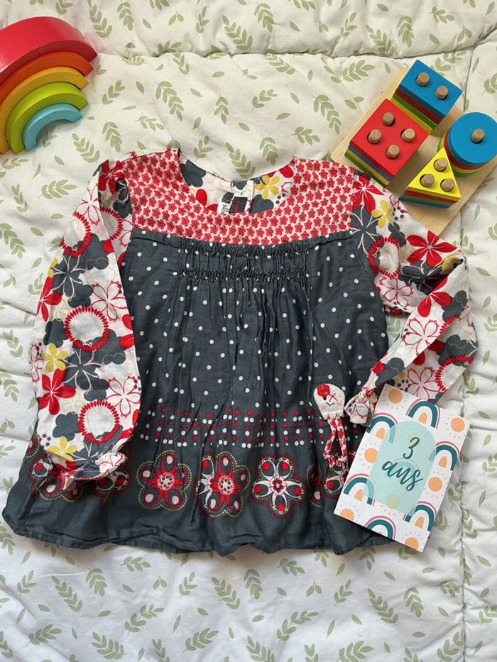 blouse manches longues gris à motifs 3 ans marèse - photo numéro 2