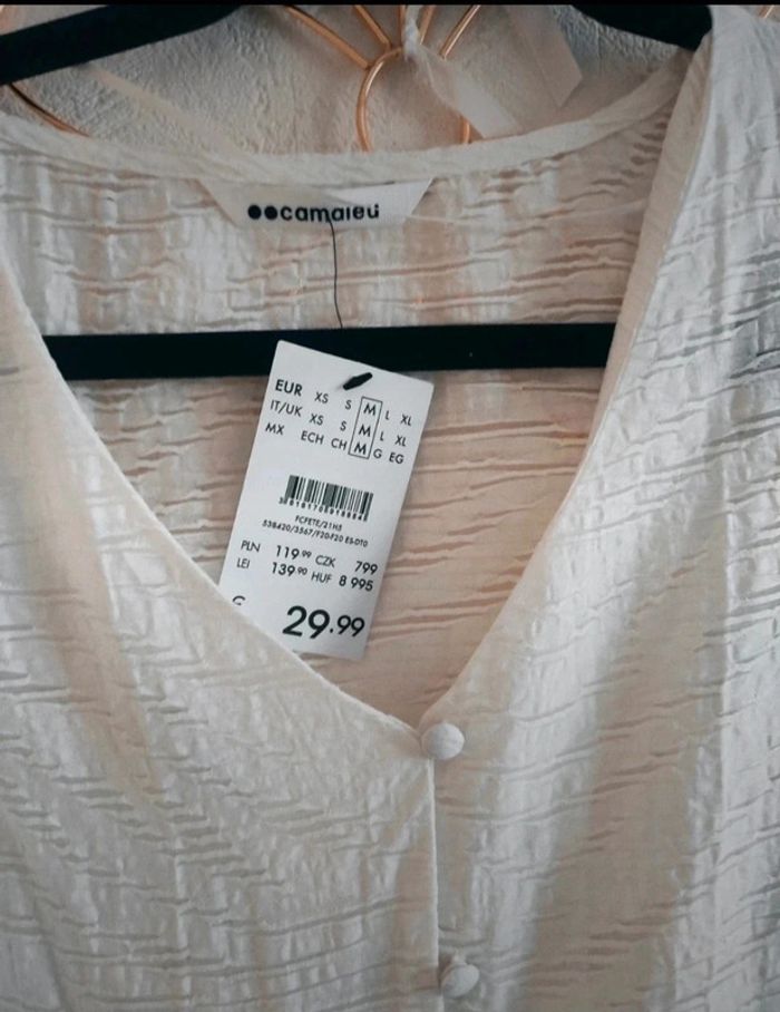 Chemise d'été ajouré Ivoire 💫 Camaïeu taille M - photo numéro 3