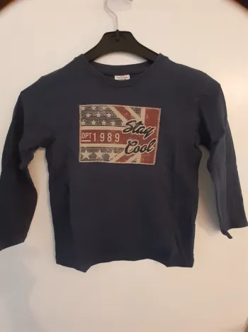 Tee-shirt, manches longues, bleu marine imprimé, 5ans - 110cm